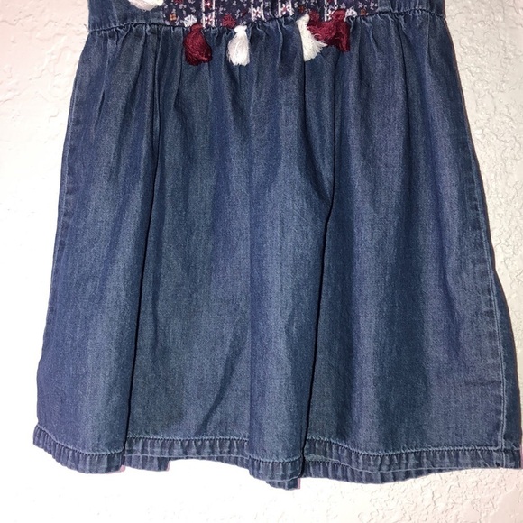 Sweet Magnolia Blue Denim Dress 3T With White And Burgundy Tassels - Picture 4 of 7